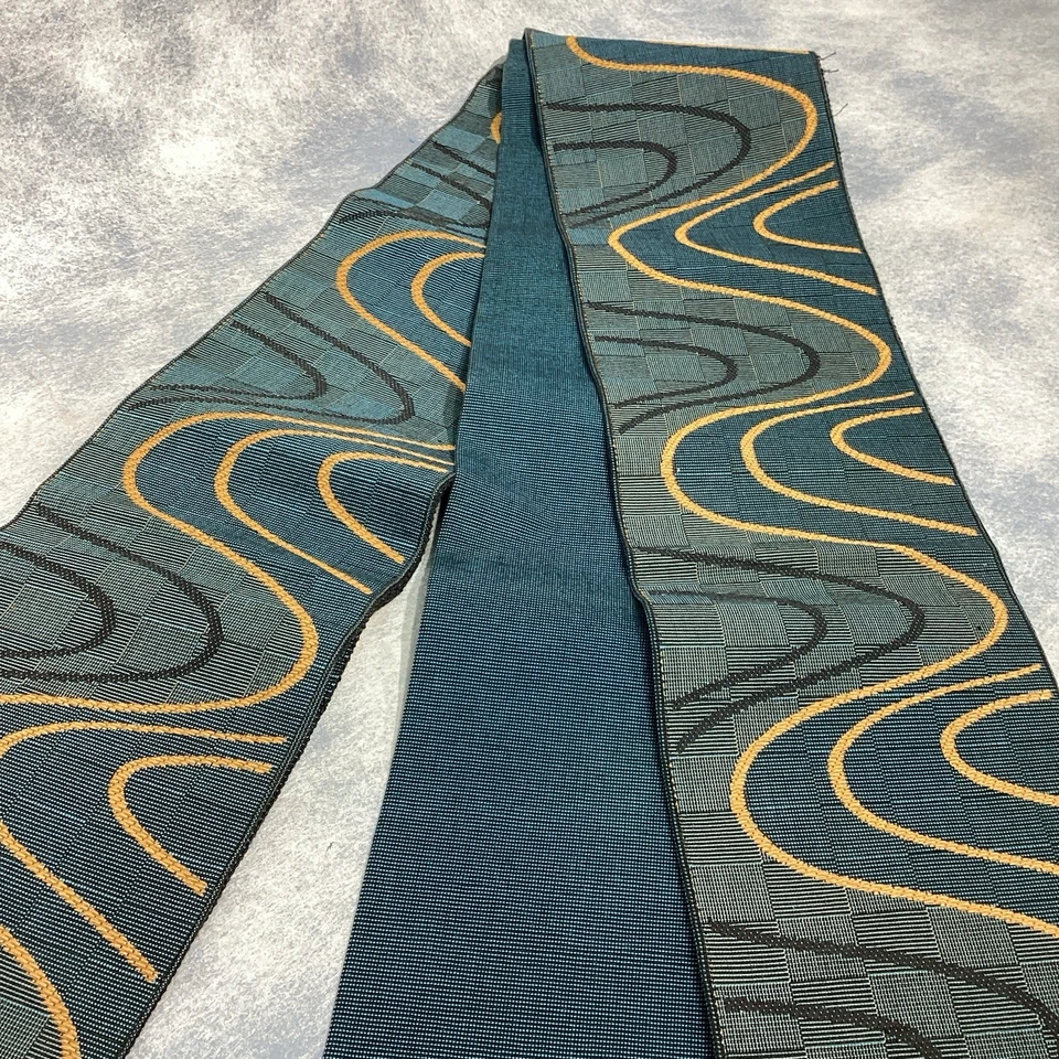 Table Runner 日本欧比复古德州提花漩涡 6 英寸 x 11 英尺蓝绿色 — 第 4/4 张图片