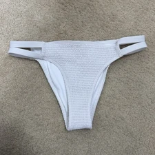 Abercrombie & Fitch White Textured Bikini Bottom with Dual Side Straps