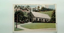 Vintage Linen Postcard Wee Kirk Heather Forest Lawn Glendale CA