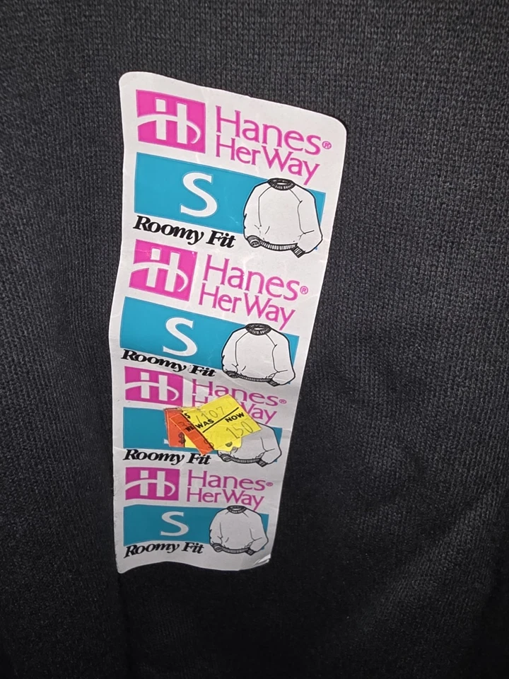 Sudadera De Colección Hanes Her Way Cuello Redondo Pequeña Negra Nueva Con Etiquetas Años 80 90 Ajuste Amplio EE. UU. Foto 3 de 4