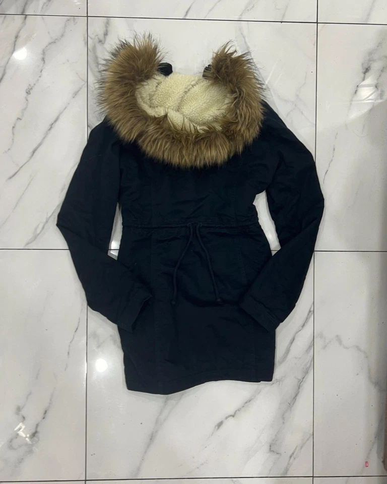 Hollister 2000s Fur Hooded Jacket Women's Size Small Blue - Image 3 of 3