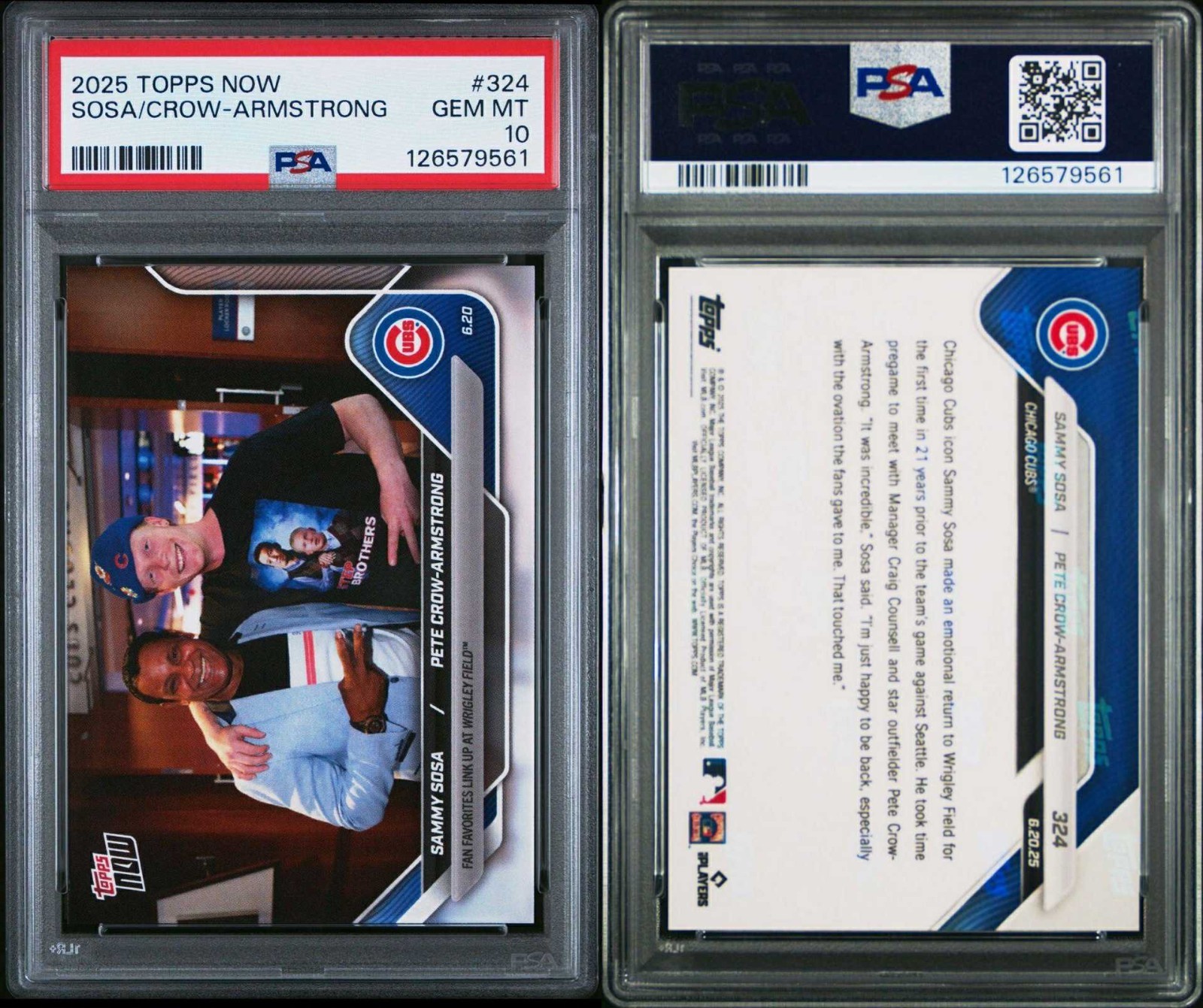Sammy Sosa / Pete Crow-Armstrong #324  - 2025 Topps Now - PSA 10 GEM MT