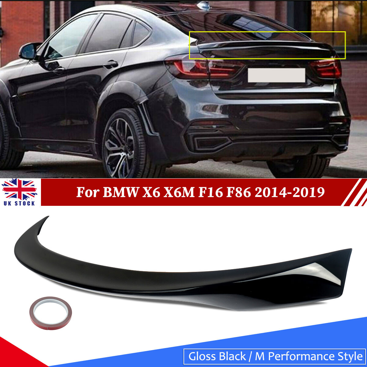 For BMW X6 X6M F16 F86 Rear Boot Trunk Spoiler M Performance Style Gloss Black