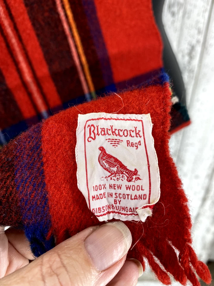 Bufanda vintage Blackcock lana roja tartán a cuadros hecha en Escocia Gibson y Lumgair Foto 4 de 4