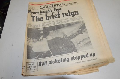 Pope John Paul I Death Newspaper 1978 Animal House Payton John Belushi Sha Na Na
