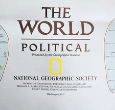 1995 World Map Political Physical Double Sided National Geographic 29 x 42" E89E
