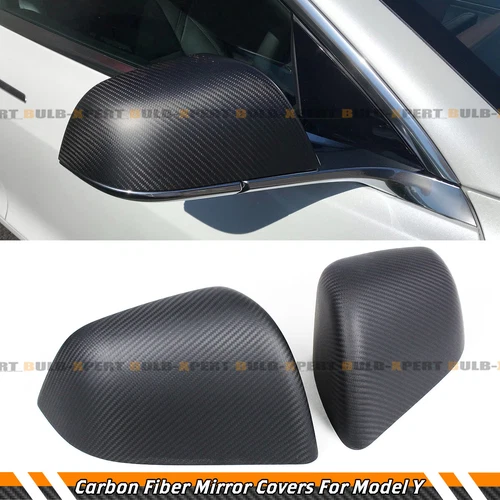 FOR 2020-2024 TESLA MODEL Y MATTE CARBON FIBER ADD-ON SIDE MIRROR COVERS CAP