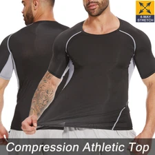 Athletic Mens Compression Top T-Shirt Short Sleeve Base Layer Workout Quick Dry