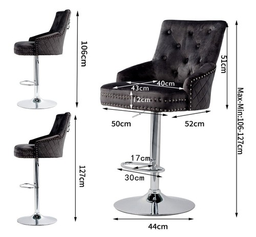 Comfortable Adjustable Velvet Bar Stools Swivel Chair Nail Heads Kitchen Counter - Picture 21 of 24