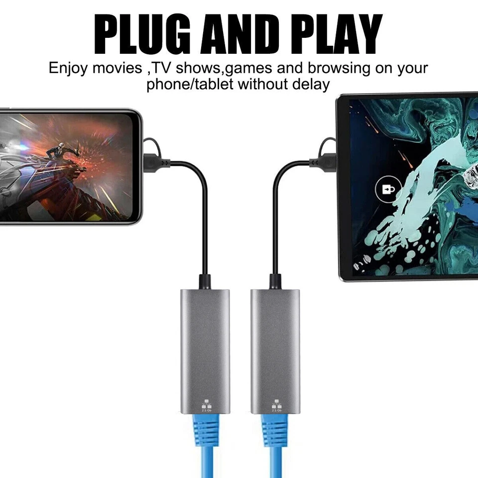 USB C to Ethernet Adapter Type-C 3.0 to RJ45 Network LAN Gigabit 2.5G 2500Mbps - Image 4 of 4