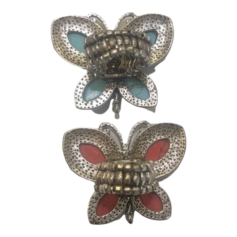 Conjunto de dos anillos mariposa turquesa y naranja rojizo muy bonitos  Foto 2 de 4