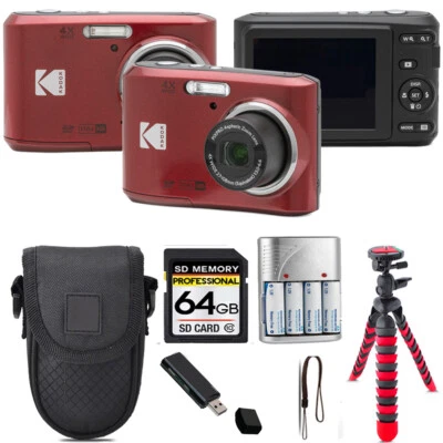 Kodak Pixpro FZ45 Camera (Red) + Tripod + Case - 64GB Kit