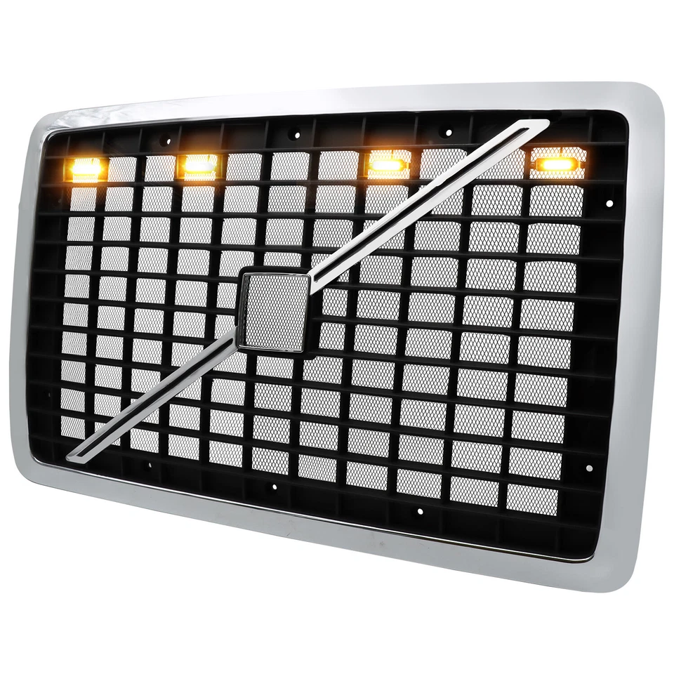 Para Volvo VNL 2004-2017 parrilla delantera cromada negra con luces parrilla con pantalla de insectos Foto 3 de 4