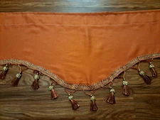 Orange Curtain Valance Scalloped Tassels Gold Trim Elegant Classic 60x17