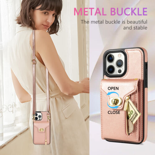 Damen Umhängetasche Leder Geldbörse Karte für iPhone 15 Pro Max 14 13 12 11 XS XR - Bild 5 von 52