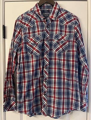 American Rag Patriotic USA Red White Blue Plaid Button Up Shirt Mens Medium