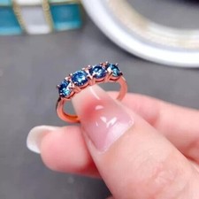 Round Cut Simulated London Blue Topaz Women's Band Ring In 14k Rose Gold Plated