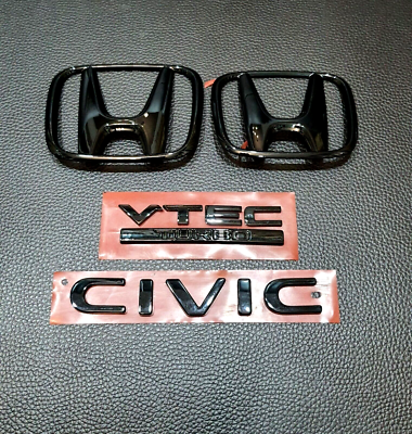 1 Set H CIVIC FE BLACK GLOSSY LOGO EMBLEM BADGE FOR REAR HONDA