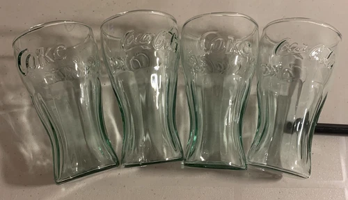 VINTAGE Mini Coca Cola Glasses 4” Green Tint Set Of 4 Coke Miniature