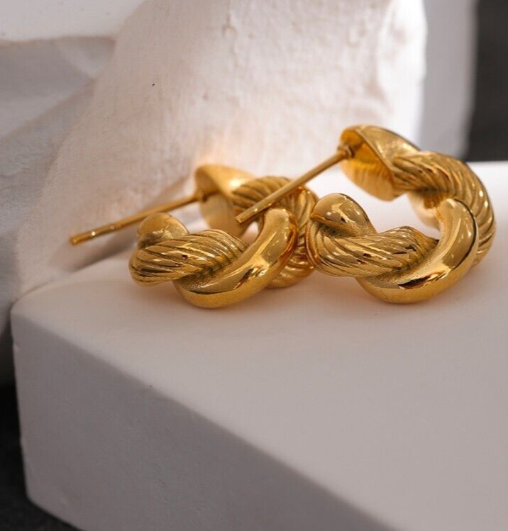 Hoop Earrings for Women Chunky Big Large Twisted Stud Gold Plated Steel Jewelry-image