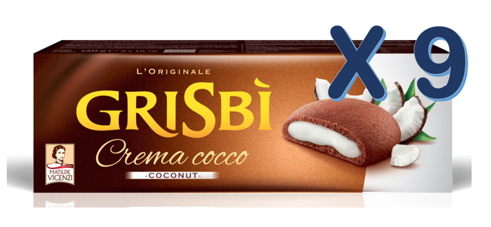 "" MATILDE VICENZI "" Grisbi' Cookies - Cocoa with Cream - Coconut 9 X 150g