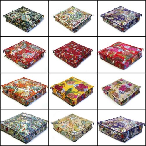 Indian Handmade Square Kantha Cushion Cover Floor Decor Large Pillows Case Throw - Picture 1 of 54