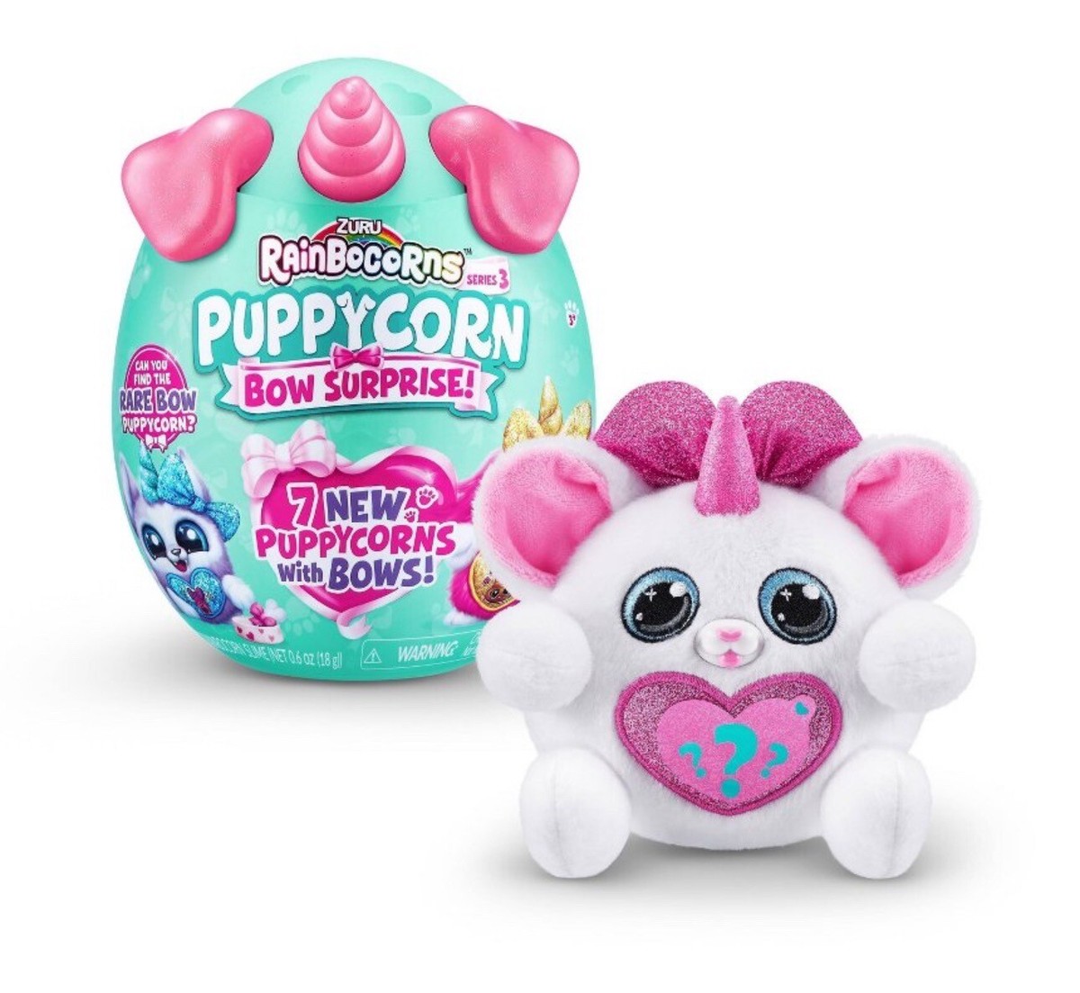 Rainbocorns PuppyCorn Bow Surprise Series 3 Egg Plush Puppy Toy &5