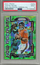Justin Fields 2021 Panini Prizm New Recruits Green Ice Prizm Rookie PSA 9