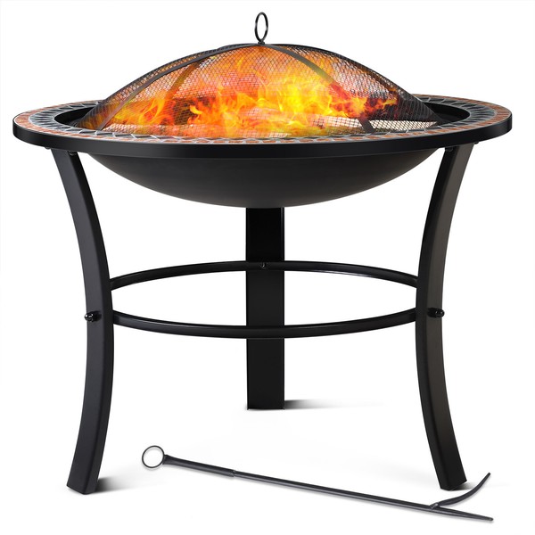 Feuerschale Feuerkorb Feuerstelle Funkenschutz Rost Mosaik Ø76Cm Garten Grill-image