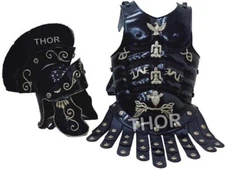 Medieval King Roman Helmet W/Black Plume Muscle Jacket Wearable Costume Rustic