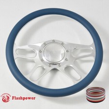 Volante Billet Pulido 14" Azul Envoltura Completa GTO Blazer GMC C10 con Cuerno