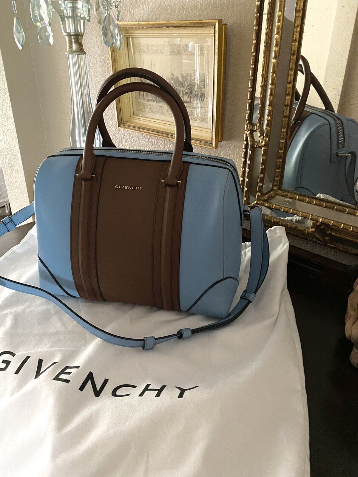 GIVENCHY MEDIUM LUCREZIA COLOR BLOCK BLUE/BROWN S… - image 1