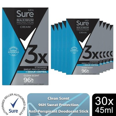 Sure Men Maximum Protection Anti-Transpirant Deo Stick Clean Scent 45ml, 30er Pack