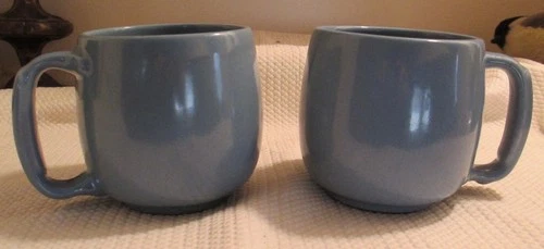 FRANKOMA Pottery Set of 2 Mugs Soup Cups Dusty Blue Large 20 Oz #4M - EXCELLENT!