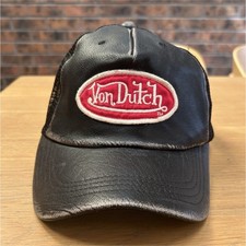 Vintage Von Dutch Leather Trucker Hat Y2K Mes...