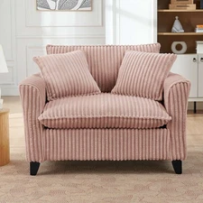Oversized Corduroy Armchair Ergonomic Lounge Chair with Cloud Cushion&2 Pillows