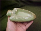 VINTAGE FRANKOMA ART POTTERY ARROWHEAD ASHTRAY PRAIRIE GREEN GLAZE CIGAR SIGNED