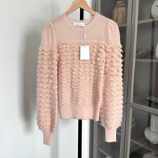Zimmermann Hypnotic Scallop Pink Ruffle Mohair Wool Sweater 0 NEW Knit Crewneck