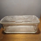 Vintage Federal Glass Vegetable-Embossed Clear Lidded Oven-To-Refrigerator Dish