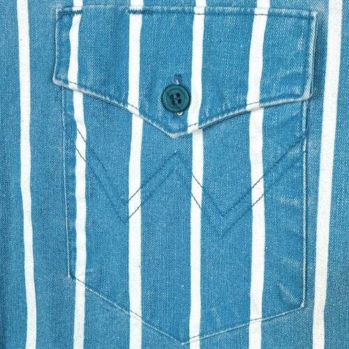 VTG Wrangler Brushpopper Mens L 16x33 Teal Green Striped Western Cowboy Shirt - Picture 3 of 8