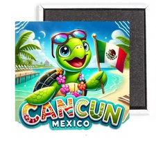 Cancun Mexico FRIDGE MAGNET travel souvenir "sea turtle with flag"