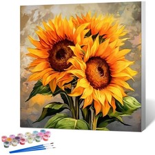 Framed Paint by Numbers Kit for Adults Beginner Kids Ages 8-12, Sunflower P...