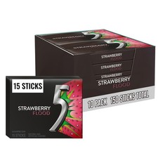 5 Gum Sour Strawberry Sugar Free Chewing 15 Count Pack of 10 , Red Candy