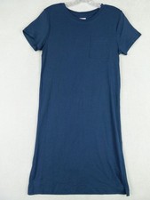 Pact Women's Size Small Blue Solid Cotton T-Shirt Dress Pocket Casual