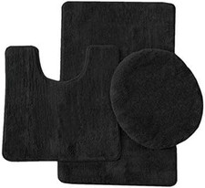 3 Piece Solid Bathroom Rug Set Includes Bath Rug, Contour Mat, and Toilet Lid Co