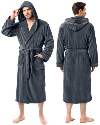 Bata Larga De Baño Con Bolsillos Para Hombre, Ropa De Dormir De Color Sólido, US