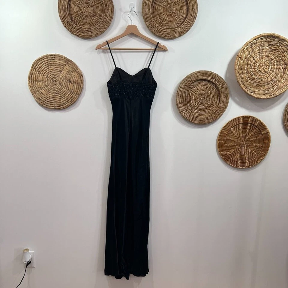 Vintage Y2K 2000s Betsy & Adam Black Minimalist Neutral Satin Maxi Dress 6 - Image 3 of 4