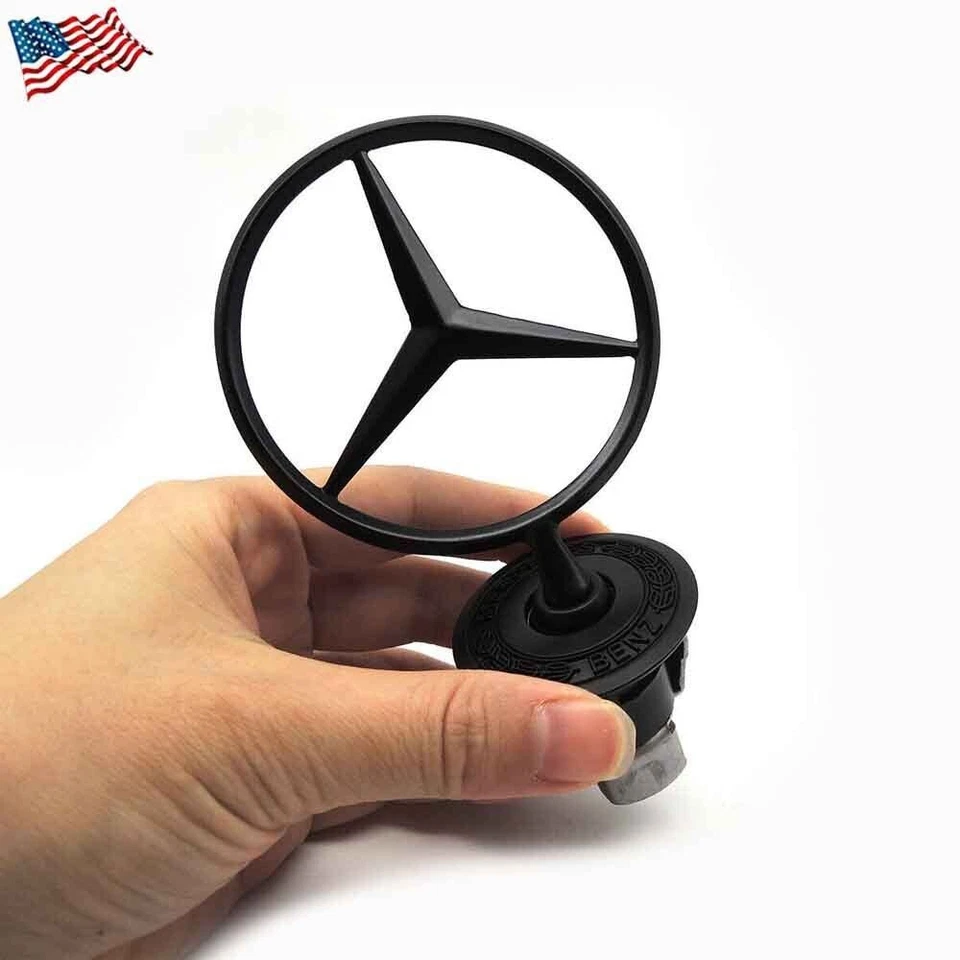 Fits Mercedes/Benz Front Hood Ornament Mounted Star Black Emblem C E S AMG Foto 3 de 4