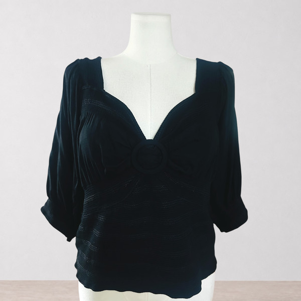 CITY CHIC Plus Size XL 22 Black Sweetheart Shirred 3/4 Sleeve Top
