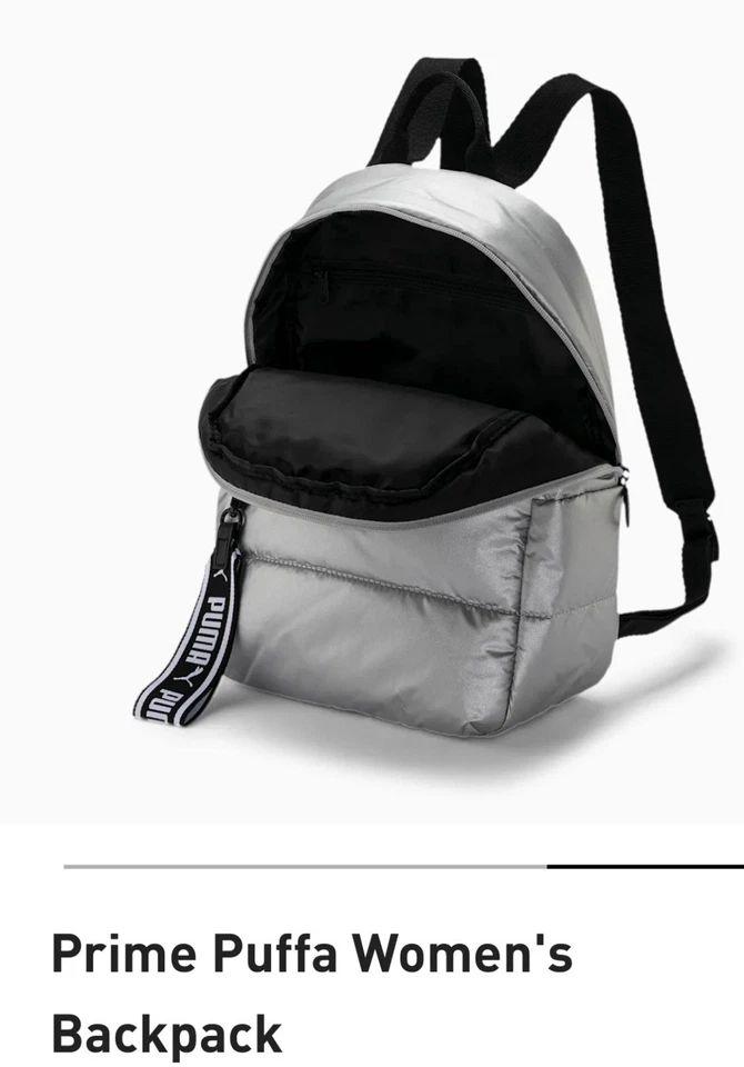 Mochila Puma Prime Puffa plateada con detalles negros imitación cuero precio de venta sugerido por el fabricante 50,00 USD Foto 3 de 4